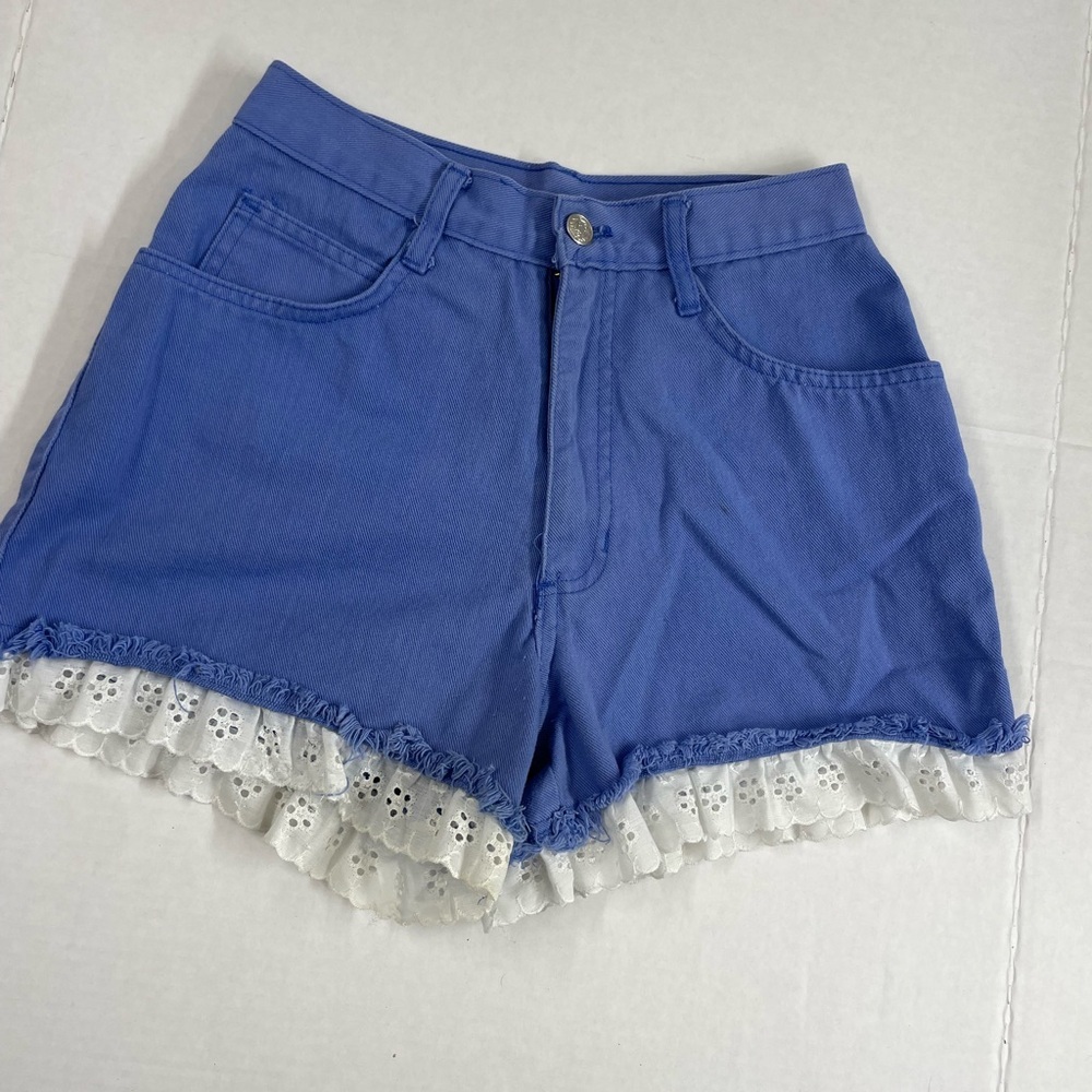 Vintage Blue Lace Trim Women Shorts